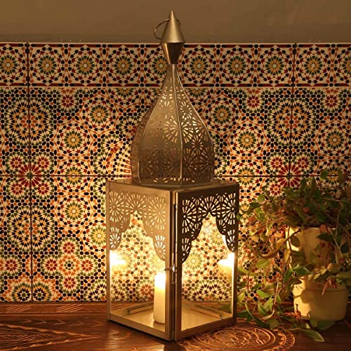 Casa Moro Orientalisches Windlicht Modena Silber L aus Glas & Metall Höhe 50cm Minaretten Form | Marokkanische Glaslaterne Kerzenhalter wie aus 1001 Nacht | schöne Ramadan Laterne Wohn Deko | IRL660 von Casa Moro