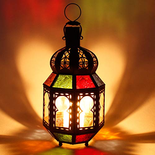 Casa Moro Orientalisches Windlicht Tamani bunt H 28 Ø 12 cm | marokkanische Laterne aus Glas & Eisen hängend stehend | Ramadan Eid Kerzenhalter aus Marokko | L13002 von Casa Moro