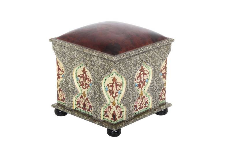 Casa Moro Polsterhocker Marokkanischer Sitzhocker Elias aus Massivholz Messing (Prachtvolle orientalische Dekoration Pouf Schemel), Kunsthandwerk aus Marokko von Casa Moro