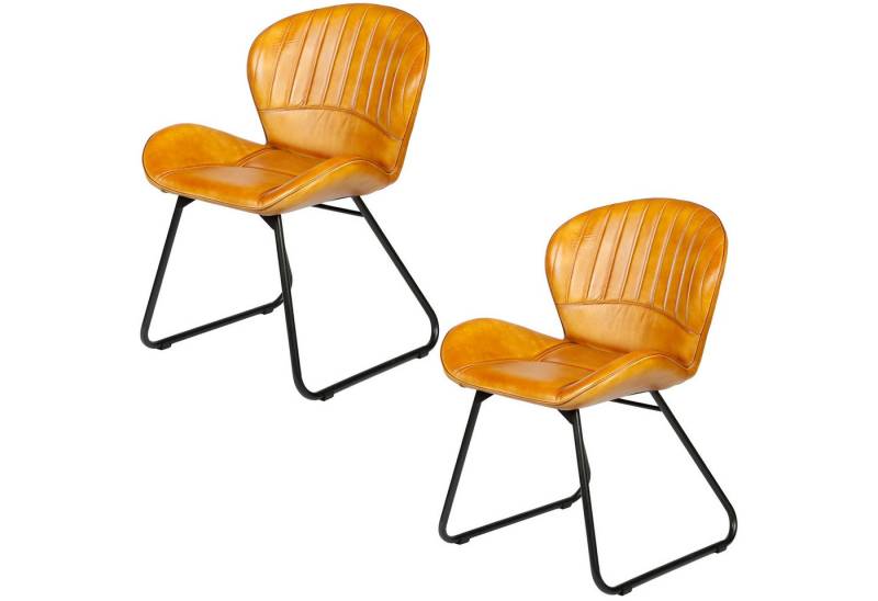 Casa Moro Polsterstuhl Esszimmerstuhl Leder Cognac Braun (Schicker Lederstuhl Schalenstuhl in Mid-Century Industrie Chic), Echtleder Stuhl auch 2er, 4er & 6er Set Esszimmerstühle von Casa Moro