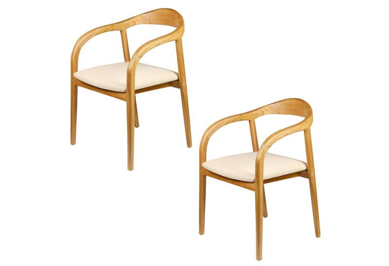 Casa Moro Polsterstuhl Esszimmerstuhl Natur Holz mit Armlehne Beige (Armlehnen Stuhl Esszimmer), 1 Stuhl, 2er Set, 4er Set oder 6er Set Holzstuhl von Casa Moro
