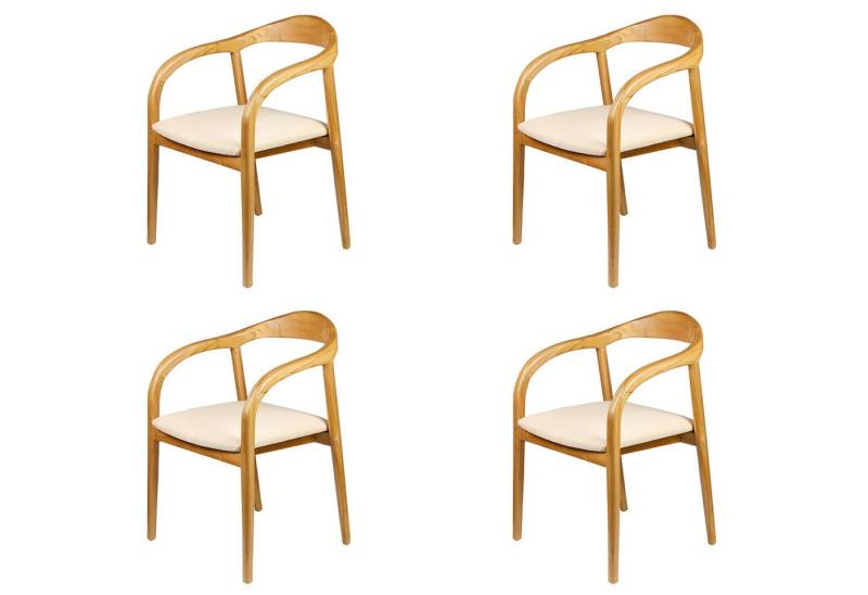 Casa Moro Polsterstuhl Esszimmerstuhl Natur Holz mit Armlehne Beige (Armlehnen Stuhl Esszimmer), 1 Stuhl, 2er Set, 4er Set oder 6er Set Holzstuhl von Casa Moro