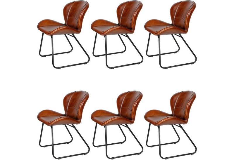 Casa Moro Polsterstuhl Lederstuhl Esszimmerstuhl Echt Leder Rot Braun (einzeln oder als 2er, 4er, 6er Set), Retro Stuhl Polsterstuhl von Casa Moro