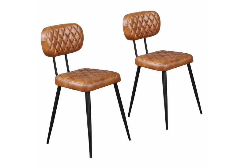 Casa Moro Polsterstuhl Lederstuhl Sofia Cognac 2er Set aus Echtleder & Metall Esszimmerstühle von Casa Moro