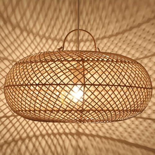 Casa Moro Rattan-Lampe ESRA M Ø 50cm oval aus Natur Rattan & Eisen handgefertigte Pendelleuchte Boho Chic Hängelampe in Natur Beige | LP002-M von Casa Moro