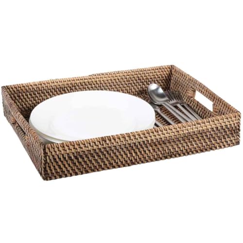 Casa Moro Rattan-Serviertablett LISA XL Braun 43x33x7 cm rechteckig aus Natur-Rattan | dekoratives Tablett für Getränke, Frühstück, Tee Service | Boho Deko-Tablett Servierteller | LOM20052 von Casa Moro