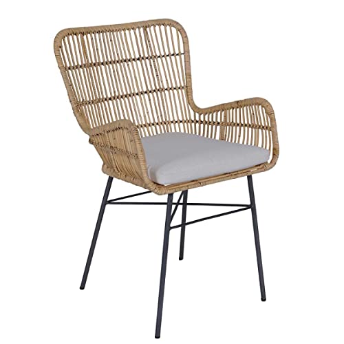 Casa Moro Rattan-Sessel Gusti mit Sitzkissen Boho Chic Korbstuhl aus Naturrattan & Schmiedeeisen | Retro-Stuhl Skandi Korbsessel Armlehnenstuhl für Garten Esszimmer Terrasse | CF3169 von Casa Moro