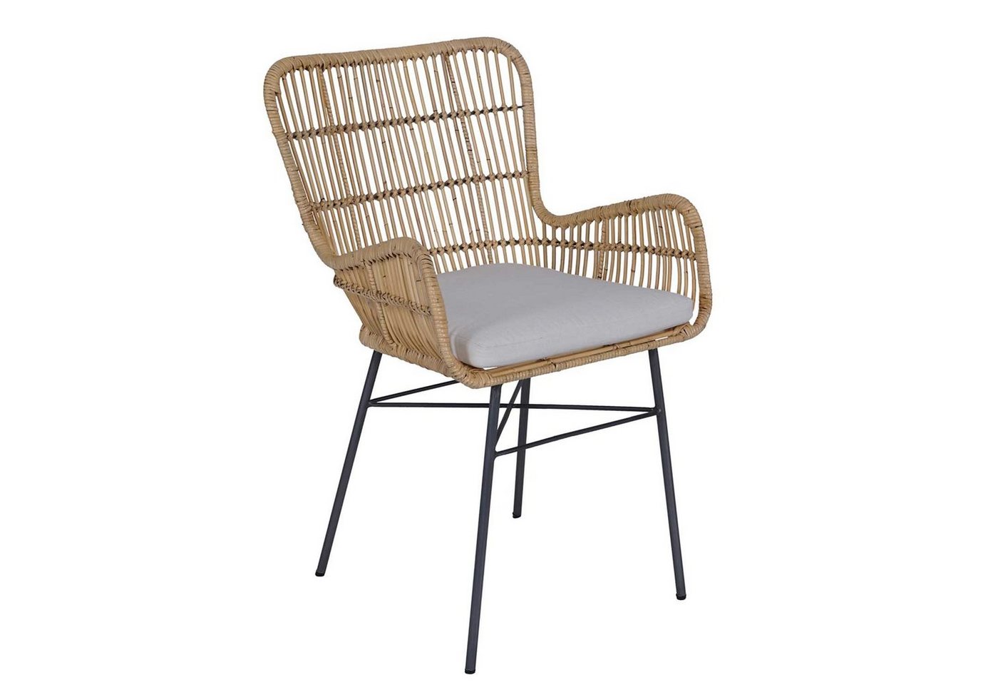 Casa Moro Rattanstuhl Rattan Sessel Gusti mit Sitzkissen Retrostuhl, aus Naturrattan und Schmiedeeisen handgefertigt von Casa Moro