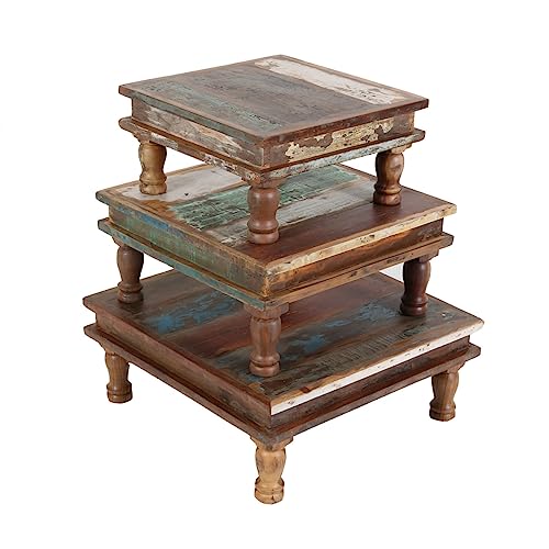 Casa Moro Shabby Chic Tisch Siera 3er Set braun bunt quadratisch aus Recycling Altholz | Kunsthandwerk aus dem Orient | Vintage Deko-Tisch Bajot Tisch Beistelltisch in Antik Look | MA5028 von Casa Moro