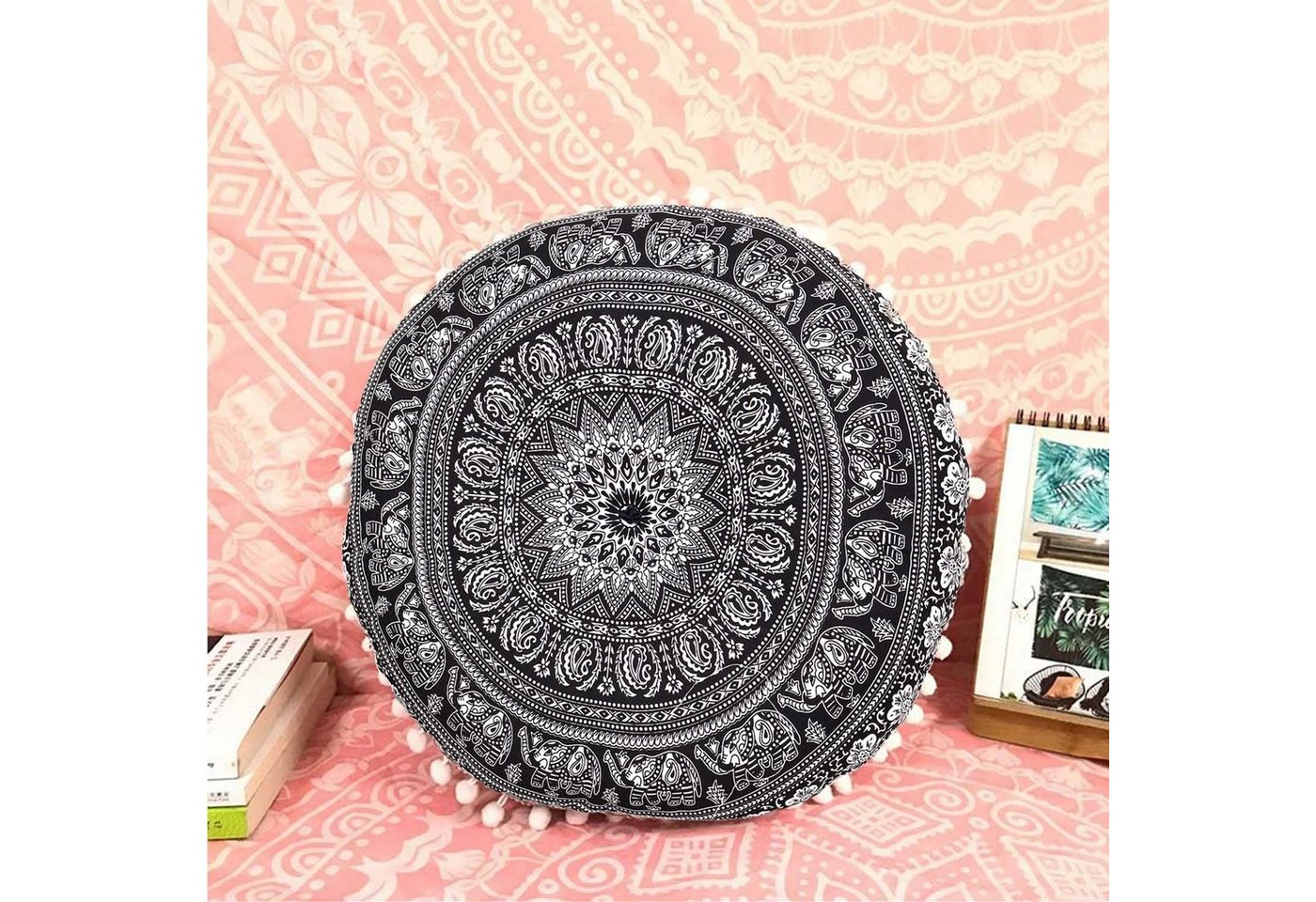 Casa Moro Sitzkissen Orientalisches Yogakissen Mandala Saira Ø55cm aus reiner Baumwolle, Handmade, Kunsthandwerk, Der Preis gilt für ein Yogakissen von Casa Moro