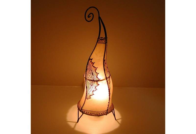 Casa Moro Stehlampe Marokkanische Hennalampe Stehlampe Hissan H60 cm weiss, ohne Leuchtmittel, Handbemalte Lederlampe orientalische Hennaleuchte aus echtem Leder, L1780 von Casa Moro