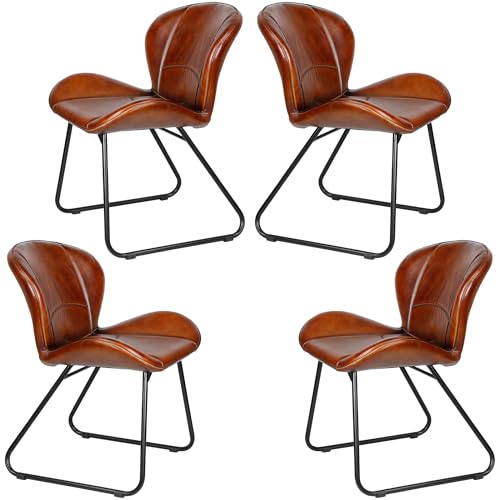Casa Moro Stühle Esszimmer 4er Set Polsterstuhl Lederstuhl Konferenzstuhl Besucherstuhl Wartezimmerstühle Echtleder Stuhl Modern Rotbraun von Casa Moro