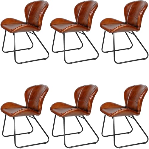 Casa Moro Stühle Esszimmer 6er Set Polsterstuhl Lederstuhl Konferenzstuhl Besucherstuhl Wartezimmerstühle Echtleder Stuhl Modern Rotbraun von Casa Moro