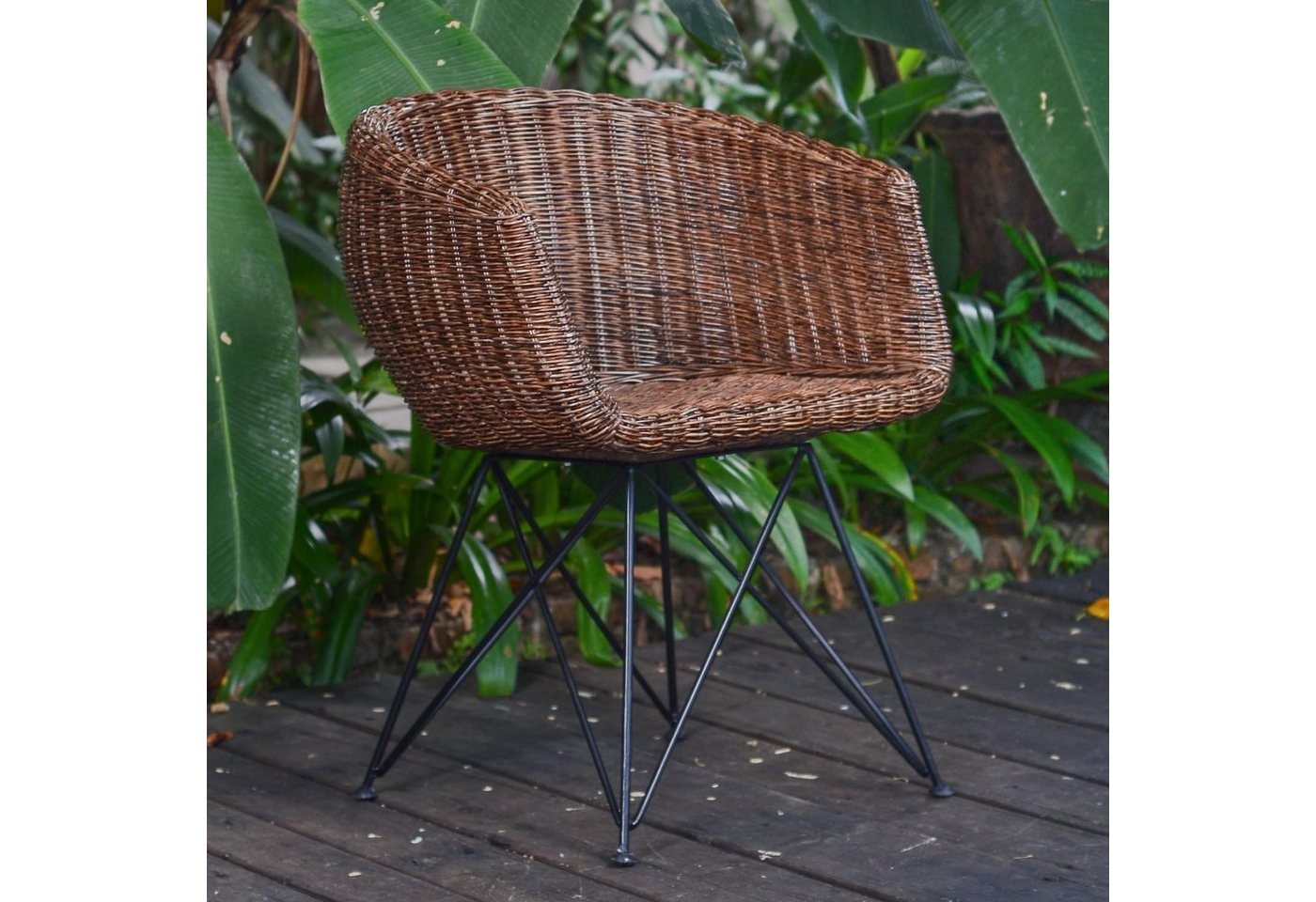 Casa Moro Stuhl Rattan-Sessel Paris braun mit Armlehne aus Naturrattan handgeflochten (Korb-Stuhl Korb-Sessel Rattanstuhl, Vintage Retro-Stuhl), Handmade, IDSB63 von Casa Moro