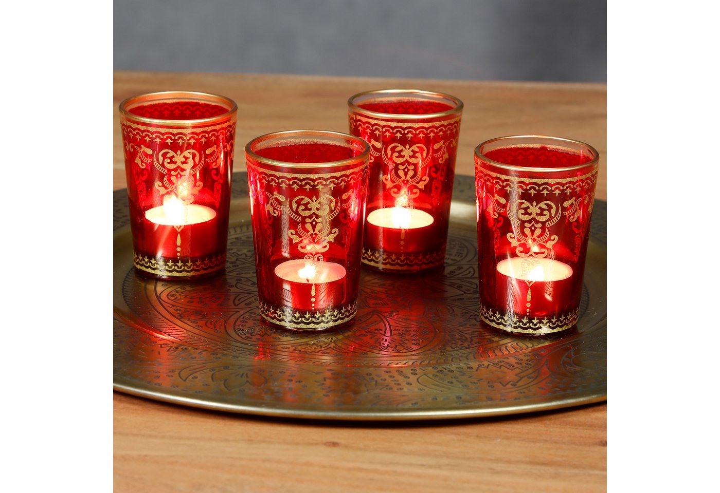 Casa Moro Teelichthalter Glas Teelichthalter Rot Gold 6er Set Kerzenglas für Kerzenwachs (Boho Chic Teelichtglas bunt Ramadan Deko), einzigartige Tisch-Deko TGL-1001 von Casa Moro