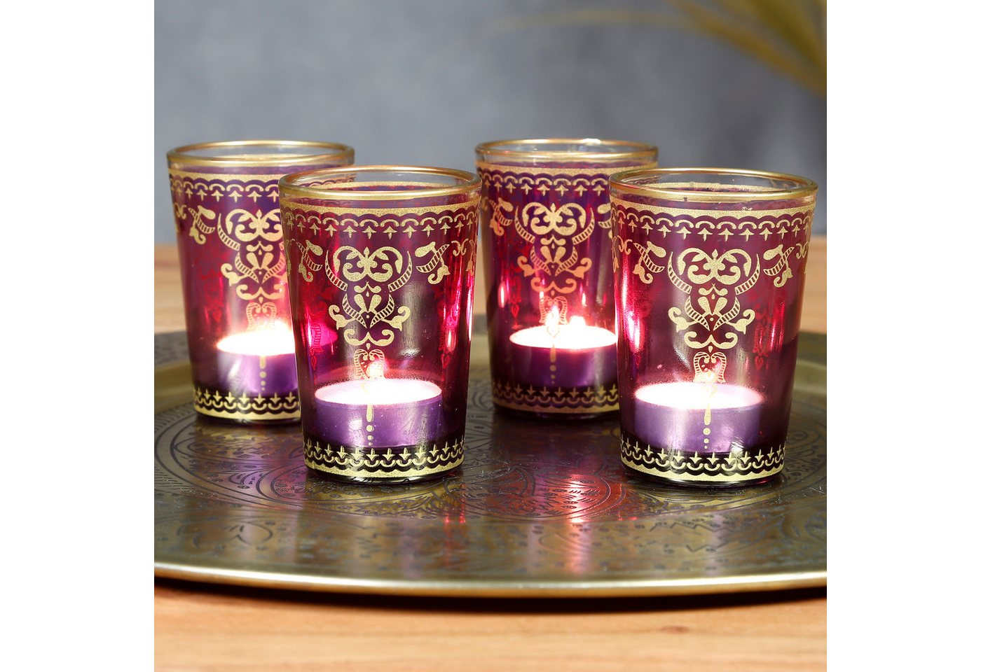 Casa Moro Teelichthalter Kerzenhalter Glas Violet Lila Gold 6er Set Teelichter Kerzen Tischdeko (einzigartige Wohn Ramadan Deko), Teelichthalter im orientalischen Stil TGL-1002 von Casa Moro