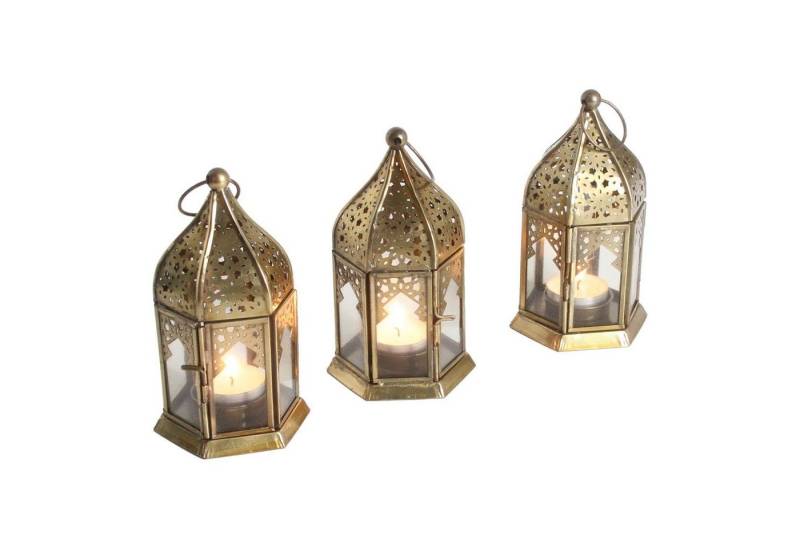 Casa Moro Teelichthalter Orientalische Glas-Windlichter Nael Transparent in Antik Gold Look (schöne Eid Mubarak Deko originelle Geschenk-Idee, Vintage kleine Laternen für Teelicht 3er Set), Ramadan Windlicht Teelichthalter WDL1060 von Casa Moro