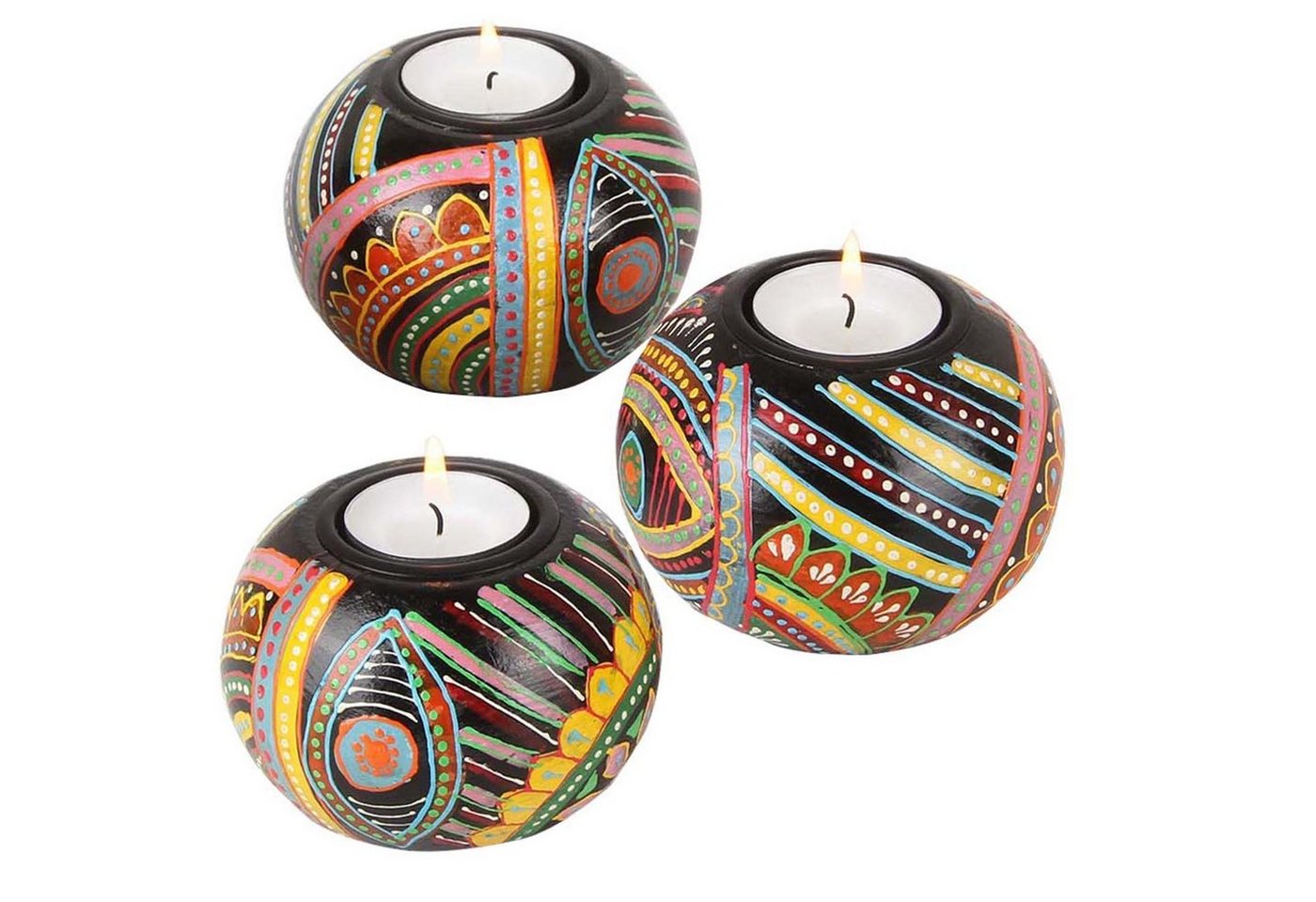 Casa Moro Teelichthalter Orientalische Teelichthalter Aicha aus Holz handbemalt (einzigartige Wohn Tisch Deko, 3er Set schwarz bunt afrikanisch handbemalt), Ramadan Dekoration Casa Moro Teelichthalter Orientalische Teelichthalter Aicha aus Holz handbemalt (einzigartige Wohn Tisch Deko, 3er Set schwarz bunt afrikanisch handbemalt), Ramadan Dekoration von Casa Moro