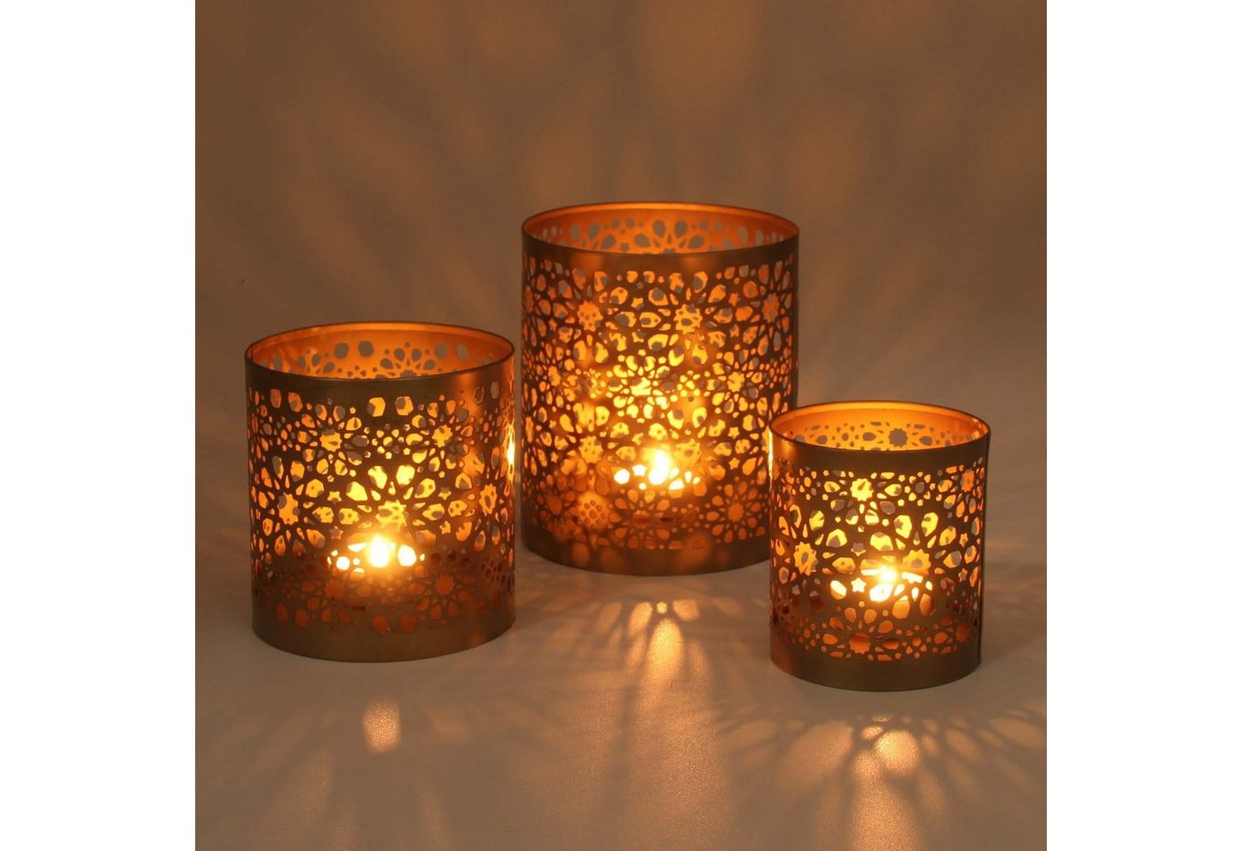 Casa Moro Teelichthalter Orientalisches Windlicht 3er Set Navin in Antik Gold Look (3 St., 3er Set), Teelichthalter rund Kerzenhalter Muttertag Ostern Tisch Deko WLS505 von Casa Moro