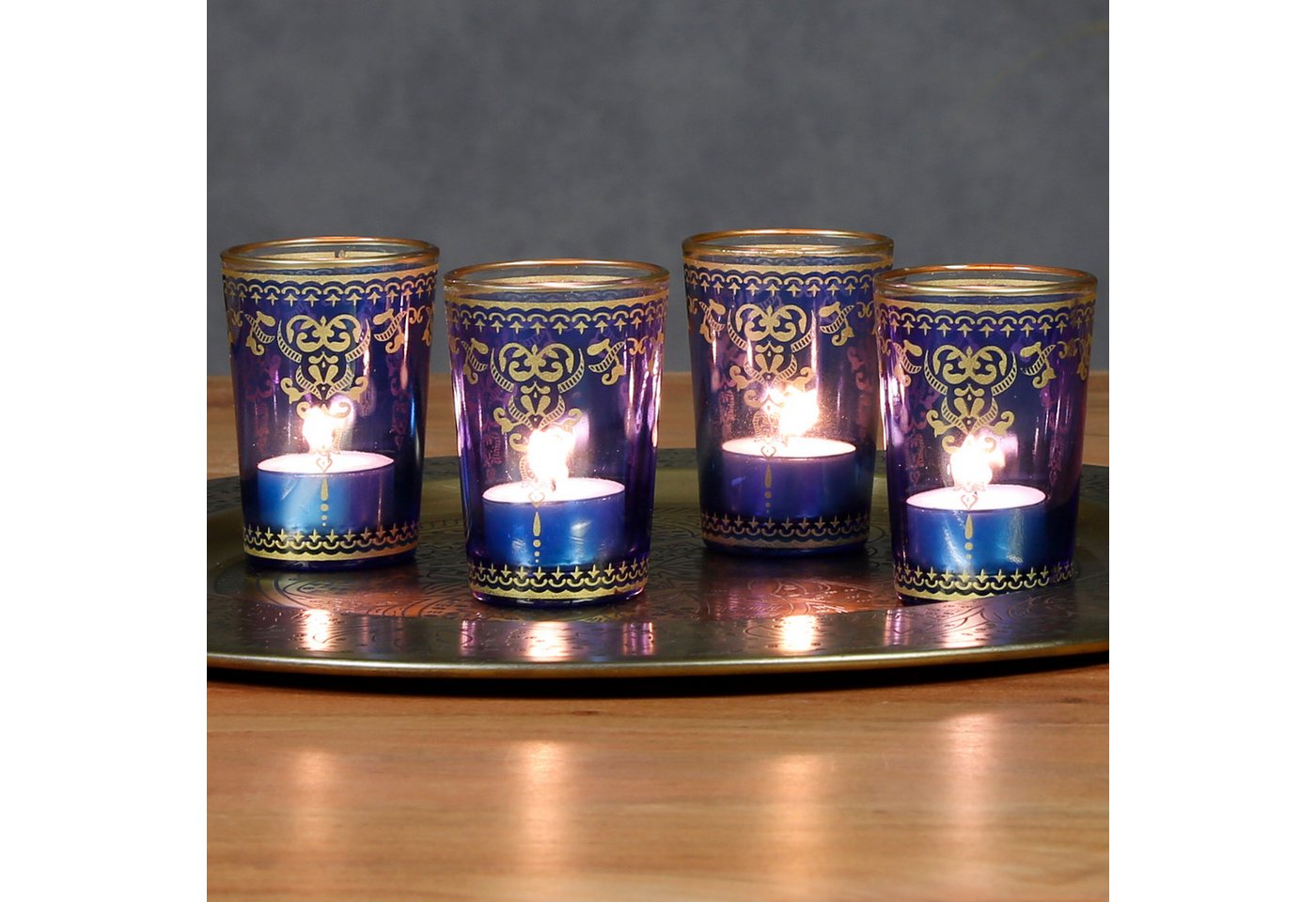 Casa Moro Teelichthalter Windlicht aus Glas Blau Gold 6er Set Deko Tisch Maritime (bunte Tischdeko Geschenk-Idee), einzigartige Ramadan Glas-Teelichthalter TGL1004 von Casa Moro
