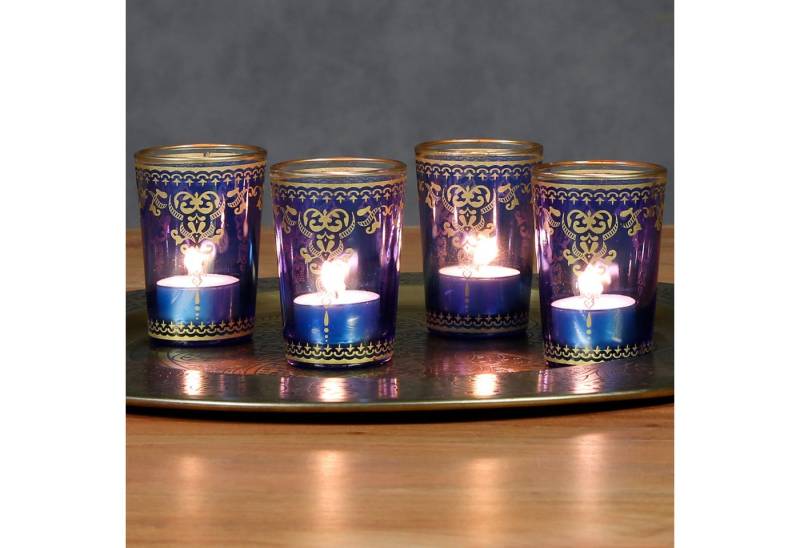 Casa Moro Teelichthalter Windlicht aus Glas Blau Gold 6er Set Deko Tisch Maritime (bunte Tischdeko Geschenk-Idee), einzigartige Ramadan Glas-Teelichthalter TGL1004 von Casa Moro