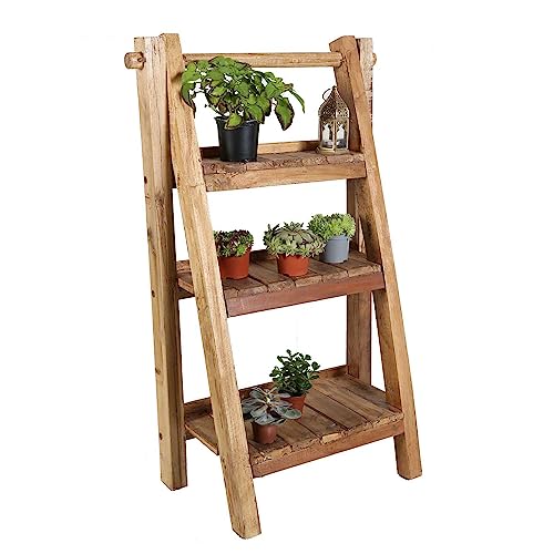 Casa Moro Treppenregal Blumentreppe Capri Blumenständer 3 Stufen aus recyceltem Teak-Holz Leiterregal 64 x 36 x 102 cm Boho Chic Planzentreppe NUA039 von Casa Moro