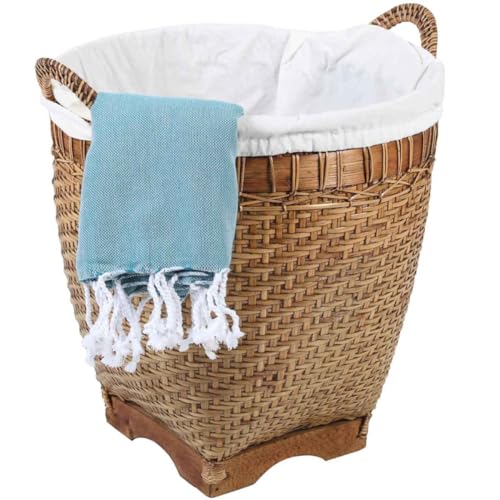 Casa Moro Wäschekorb Lea Wäschesammler handgeflochten aus Natur Rattan mit Henkel, Abnehmbarer Wäschesack Größe XL von Casa Moro