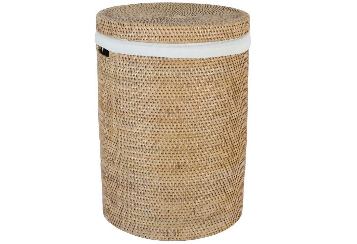 Casa Moro Wäschekorb Rattan Wäschekorb CLEO mit Deckel & Innenfutter rund (Aufbewahrungskorb rustikal geflochten, Rattankorb Weide Wäschebehälter), Boho Chic Wäschesammler mit Griff von Casa Moro