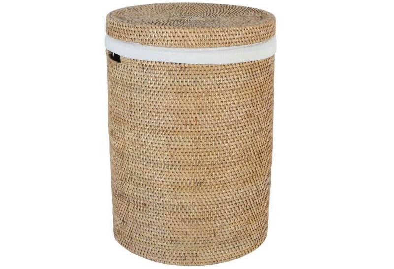 Casa Moro Wäschekorb Rattan Wäschekorb CLEO mit Deckel & Innenfutter rund (Aufbewahrungskorb rustikal geflochten, Rattankorb Weide Wäschebehälter), Boho Chic Wäschesammler mit Griff von Casa Moro