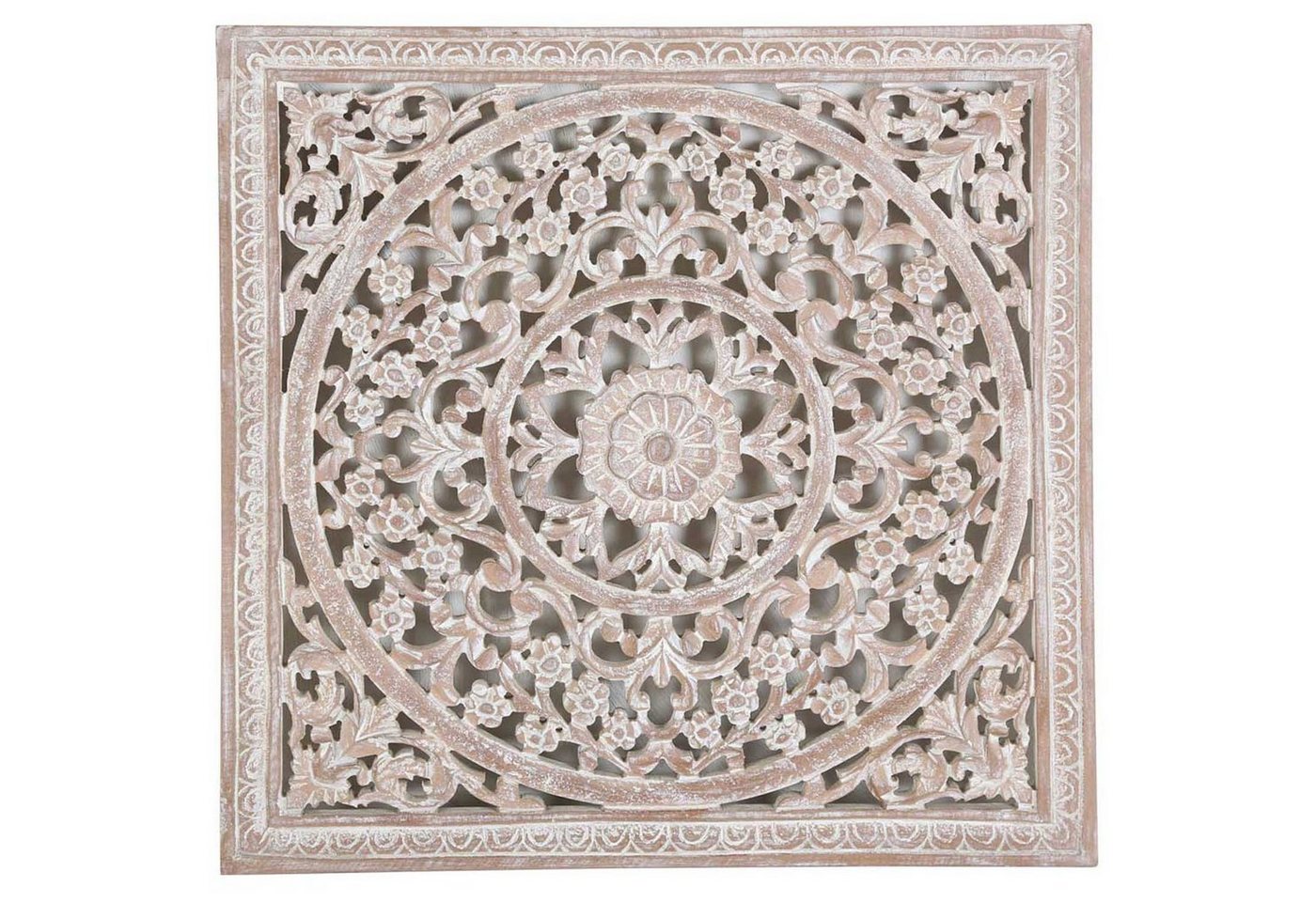 Casa Moro Wanddekoobjekt Indisches Holz Mandala Hira 55x55 in Shabby Weiß Braun (handgeschnitzte Wand-Dekoration, Wandpaneele zum Hängen & Stellen), Ramadan Deko Wandbild Holz groß MD2120 von Casa Moro