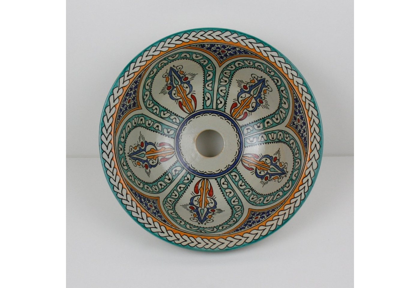 Casa Moro Waschbecken Casa Moro Marokkanisches Keramik Waschbecken Fes1 handmade (Buntes handwaschbecken), rundes Aufsatzbecken aus Marokko Durchmesser 35 cm von Casa Moro