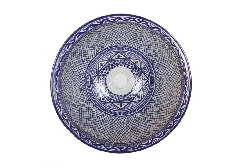 Casa Moro Waschbecken Orientalisches Keramik Waschbecken Fes106 Blau Ø 35cm Weiß rund (marokkanische Handwaschbecken, Aufsatzbecken handbemalt & handgefertigt), Kunsthandwerk aus Marokko WB35316 von Casa Moro