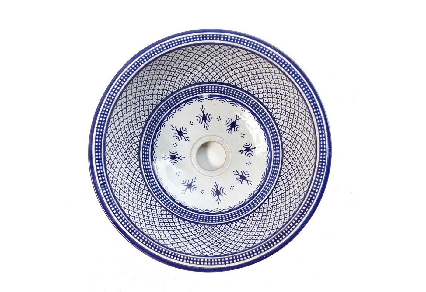 Casa Moro Waschbecken Orientalisches Keramik-Waschbecken Fes32 Blau weiß Ø 35cm handbemalt (Aufsatzbecken für Küche Badezimmer Gäste-Bad, Marokkanisches Handwaschbecken), handgefertigt & handbemalt WB35203 von Casa Moro