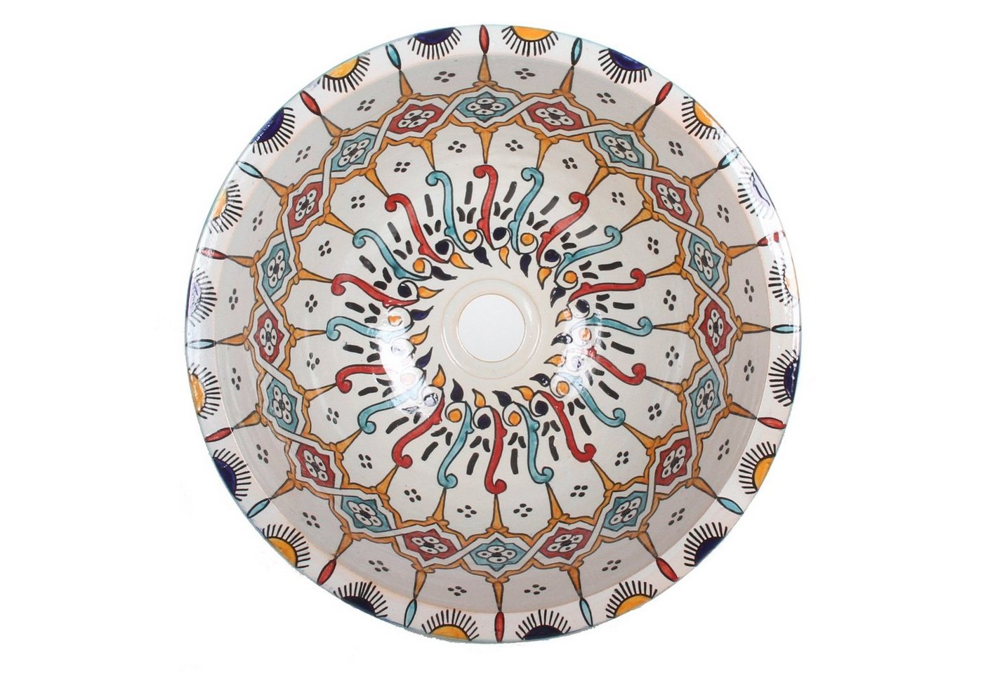 Casa Moro Waschbecken Orientalisches handbemaltes Keramik Waschbecken Fes101 Ø 40cm (Kunsthandwerk aus Marokko), rundes Handwaschbecken WB40311 von Casa Moro