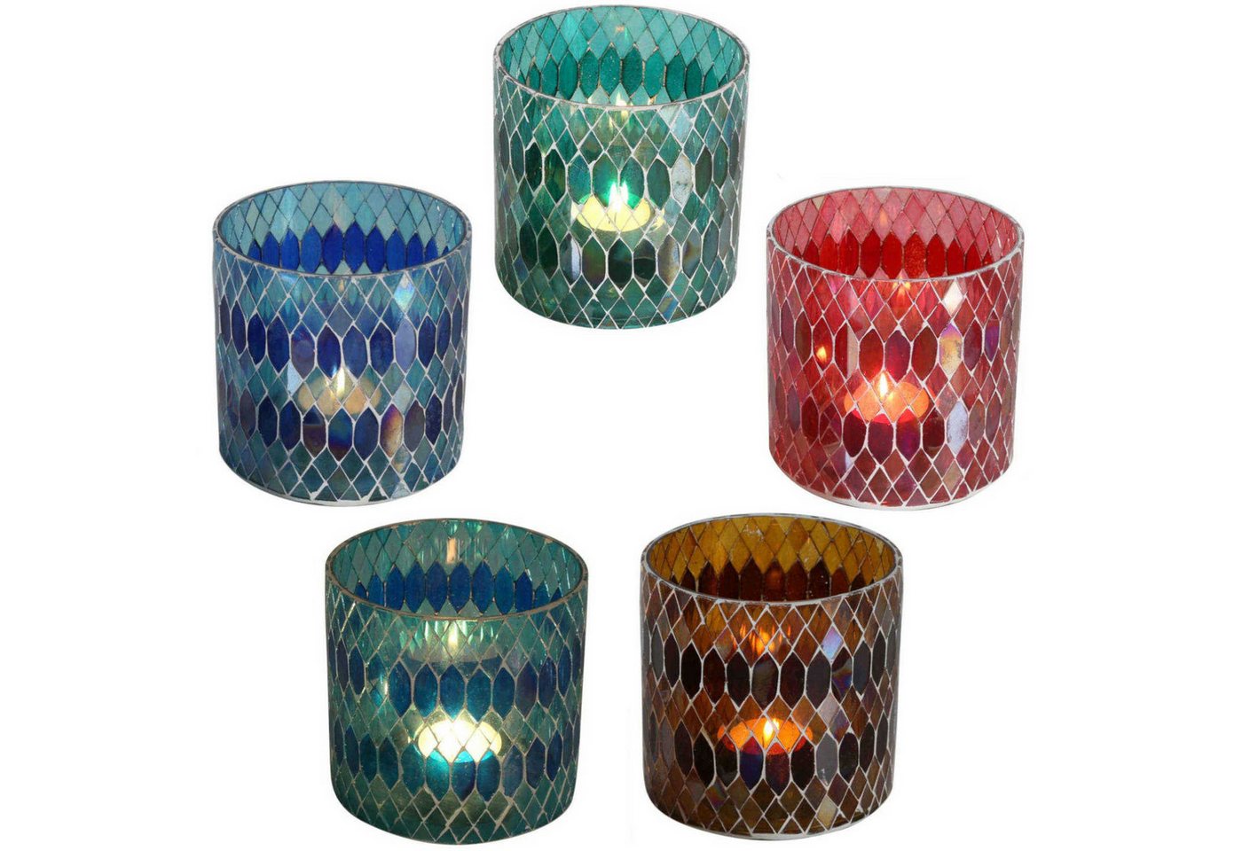 Casa Moro Windlicht Marokkanisches Mosaik Glas-Windlicht Rayan M 5er Set in 5 Farben (Kerzenhalter Boho Chic Kerzenständer, Teelichthalter rund in den Farben Rot, Blau, Gelb, Grün, Dunkelblau), Ramadan Dekoration Eid Mubarak von Casa Moro