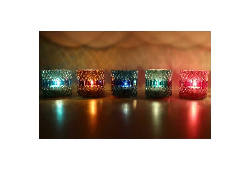 Casa Moro Windlicht Marokkanisches Mosaik Glas-Windlicht Rayan-S Ø 8cm in 5 Farben (Muttertag Geschenk Idee Dekoration Kerzenhalter, 5-er Set Kerzenständer rund), Teelichthalter bunt orientalisch Glaswindlicht WZ170-S von Casa Moro