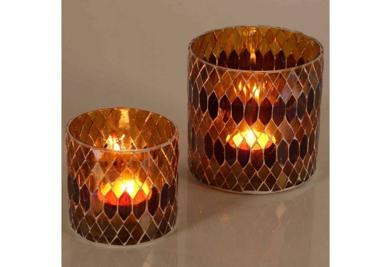 Casa Moro Windlicht Marokkanisches Mosaik Windlicht Rayan GELB rund aus Glas (Teelichthalter Boho Deko Kerzenständer Kerzenhalter, Glaswindlicht in den Größen S und M oder als 2er Set bestellbar), Muttertag Ostern Kerzenleuchter Tisch Dekoration von Casa Moro