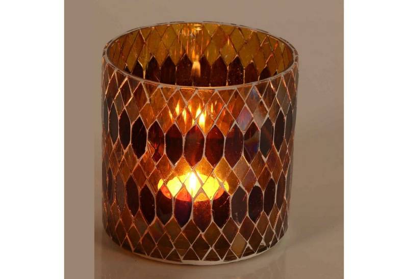 Casa Moro Windlicht Marokkanisches Mosaik Windlicht Rayan GELB rund aus Glas (Teelichthalter Boho Deko Kerzenständer Kerzenhalter, Glaswindlicht in den Größen S und M oder als 2er Set bestellbar), Muttertag Ostern Kerzenleuchter Tisch Dekoration von Casa Moro