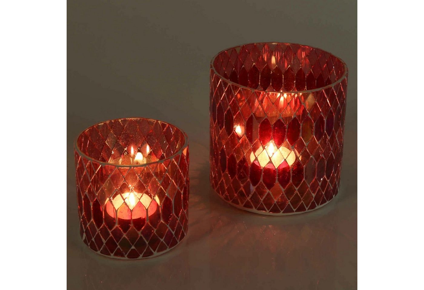 Casa Moro Windlicht Marokkanisches Mosaik Windlicht Rayan Rot rund aus Glas (Teelichthalter Boho Chic Kerzenständer Deko Kerzenhalter, Glaswindlicht in den Größen S und M oder als 2er Set bestellbar), Muttertag Ostern Geschenk Idee Dekoration von Casa Moro