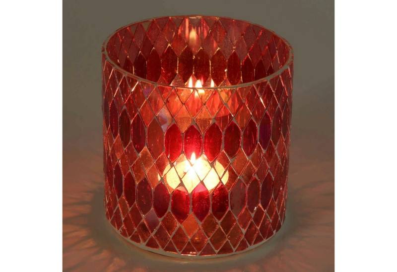 Casa Moro Windlicht Marokkanisches Mosaik Windlicht Rayan Rot rund aus Glas (Teelichthalter Boho Chic Kerzenständer Deko Kerzenhalter, Glaswindlicht in den Größen S und M oder als 2er Set bestellbar), Muttertag Ostern Geschenk Idee Dekoration von Casa Moro