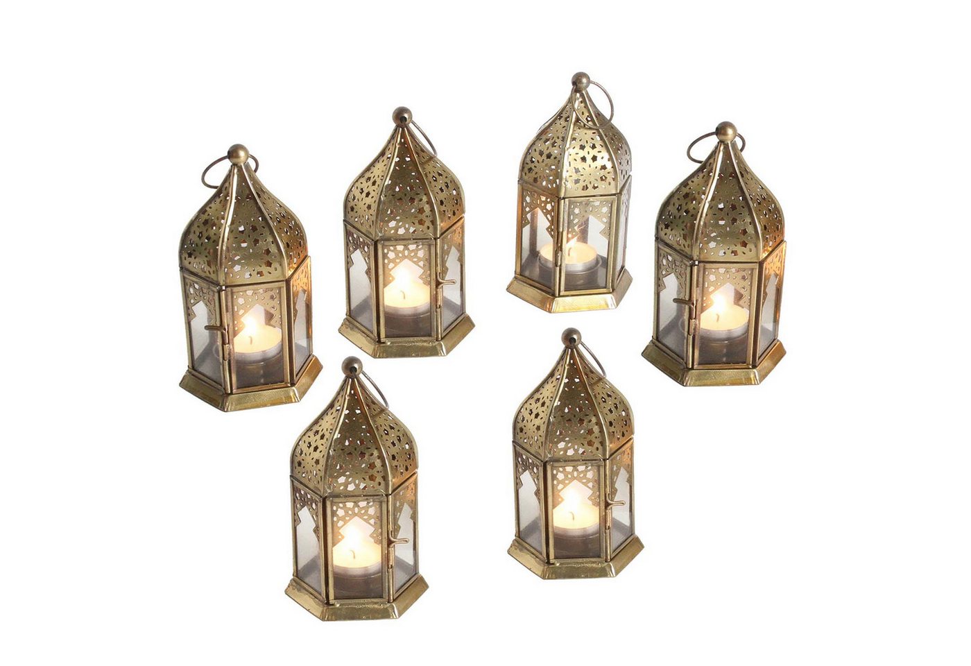 Casa Moro Windlicht Orientalische Teelichthalter Nael Transparent 6er Set (Höhe 16cm marokkanische Windlichter), Glas Laternen in Antik Gold Look wie aus 1001 Nacht WDL1080 von Casa Moro