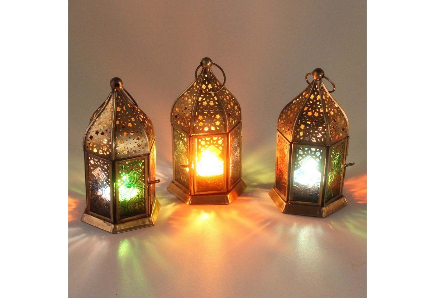 Casa Moro Windlicht Orientalische Windlichter Nael Multi 3 Set bunt mit Reliefglas (Set, Ramadan Eid Tisch Wohn Deko), Kerzenhalter Glas Teelichthalter WDL1030 von Casa Moro