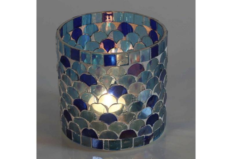 Casa Moro Windlicht Orientalisches Mosaik Glas Windlicht Athen Dunkelblau handgefertigt (Boho Chic Teelichthalter Kerzenständer Kerzenhalter, Glaswindlicht in den Größen S und M oder als 2er Set bestellbar), Ramadan Dekoration von Casa Moro
