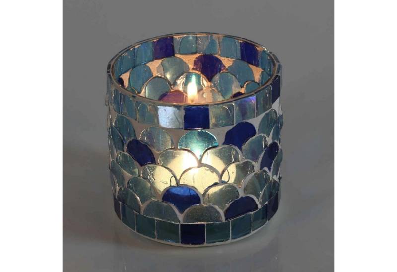 Casa Moro Windlicht Orientalisches Mosaik Glas Windlicht Athen Dunkelblau handgefertigt (Boho Chic Teelichthalter Kerzenständer Kerzenhalter, Glaswindlicht in den Größen S und M oder als 2er Set bestellbar), Ramadan Dekoration von Casa Moro