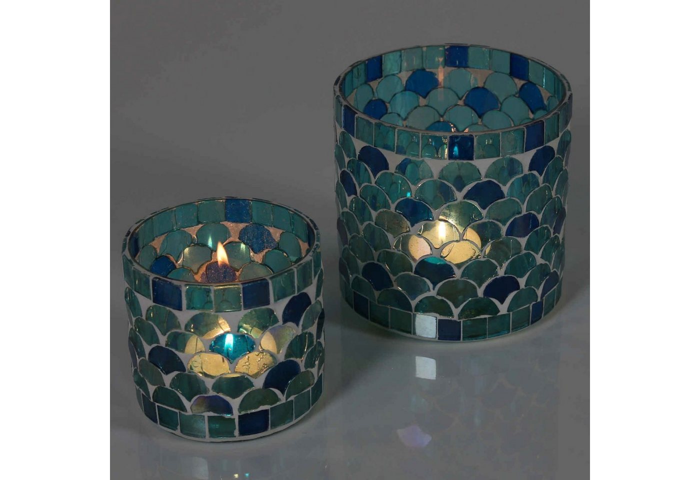 Casa Moro Windlicht Orientalisches Mosaik Windlicht Athen Hellblau aus Glas handgefertigt (Boho Chic Teelichthalter Kerzenständer Kerzenhalter, Glaswindlicht in den Größen S und M oder als 2er Set bestellbar), Ramadan Dekoration Eid Mubarak von Casa Moro