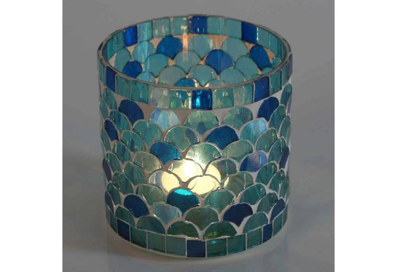 Casa Moro Windlicht Orientalisches Mosaik Windlicht Athen Hellblau aus Glas handgefertigt (Boho Chic Teelichthalter Kerzenständer Kerzenhalter, Glaswindlicht in den Größen S und M oder als 2er Set bestellbar), Ramadan Dekoration Eid Mubarak von Casa Moro