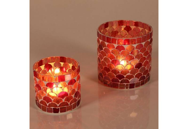 Casa Moro Windlicht Orientalisches Mosaik Windlicht Athen Rot aus Glas handgefertigt (Boho Chic Teelichthalter Kerzenständer Kerzenhalter, Glaswindlicht in den Größen S und M oder als 2er Set bestellbar), Ramadan Dekoration Eid Mubarak Deko von Casa Moro