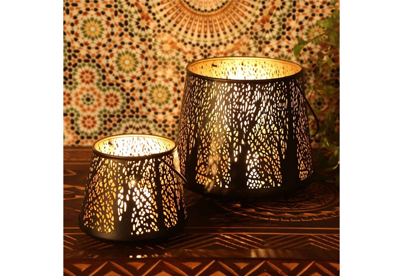 Casa Moro Windlicht Orientalisches Windlicht Como 2er Set mit Waldmotiv, Windlicht Laterne mit Henkel, IRL74 von Casa Moro