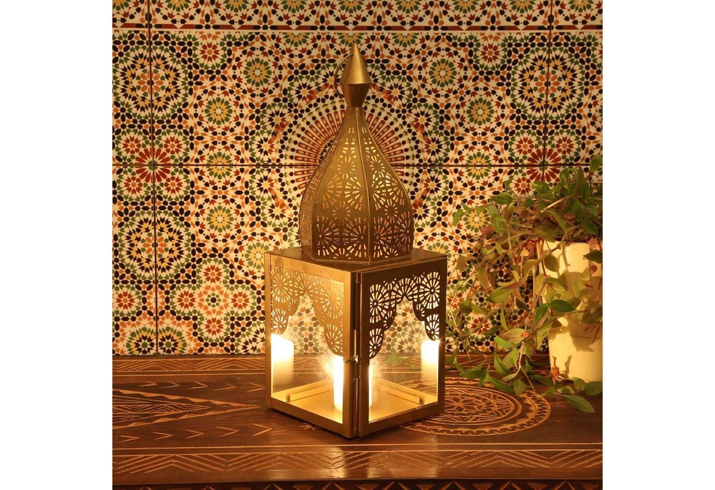 Casa Moro Windlicht Orientalisches Windlicht Modena Gold M aus Glas & Metall Höhe 44cm (Marokkanische Laterne Kerzenhalter, Minaretten Form Wohn-Deko), Ramadan Eid Deko IRL650 von Casa Moro