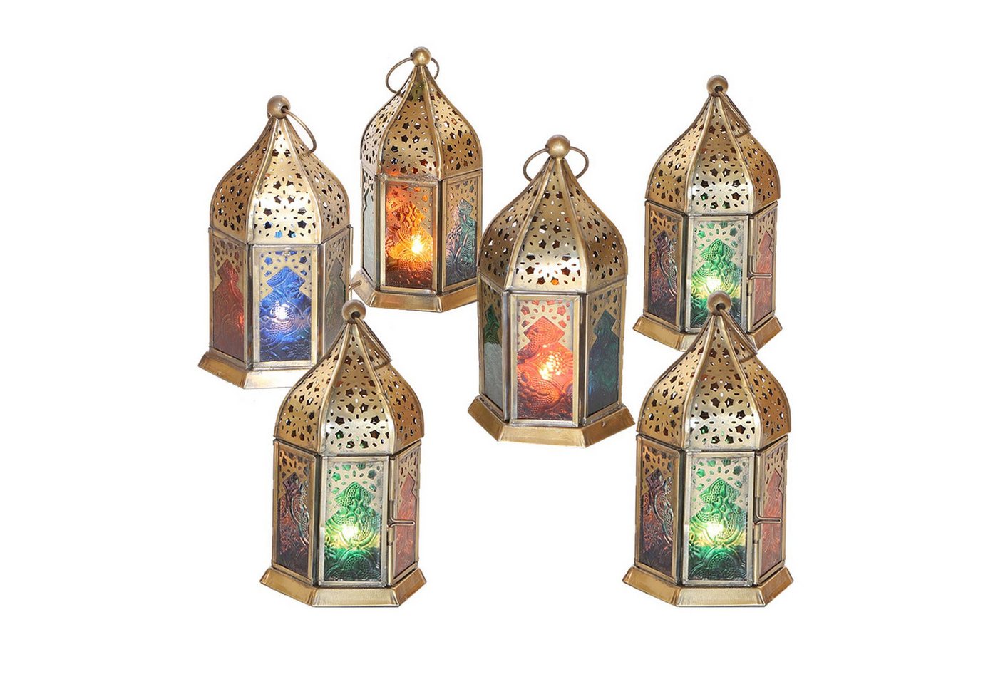 Casa Moro Windlicht Orientalisches Windlicht Nael Multi 6 Set Metall & bunt Glas (Einzigartige Glas-Laternen wie aus 1001 Nacht), Ramadan Kerzenständer Eid Kerzenleuchter WDL1041 von Casa Moro